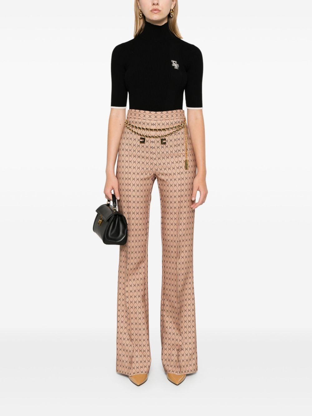 Shop Elisabetta Franchi Diamond-print Crepe Trousers In Neutrals