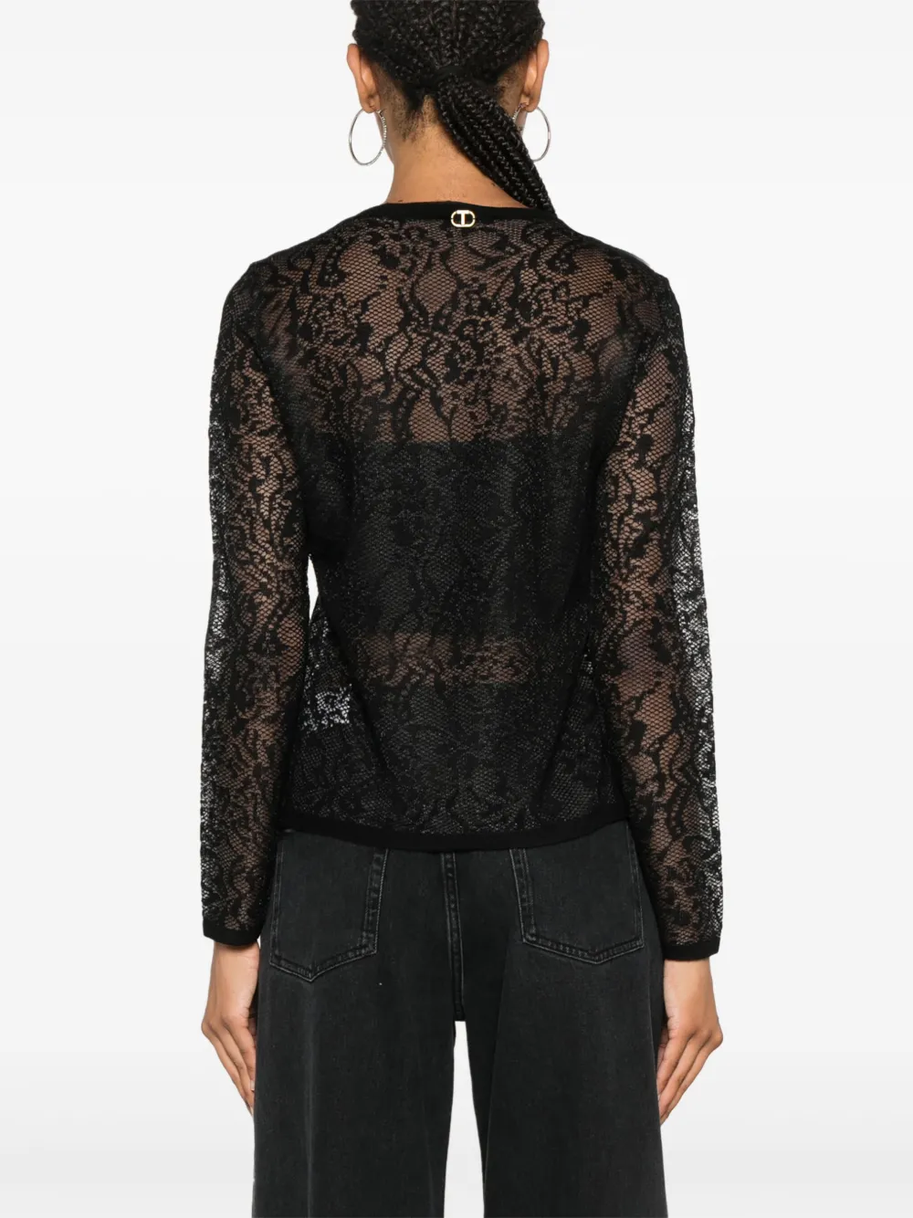 Shop Twinset Lace-effect Jacquard Top In Black