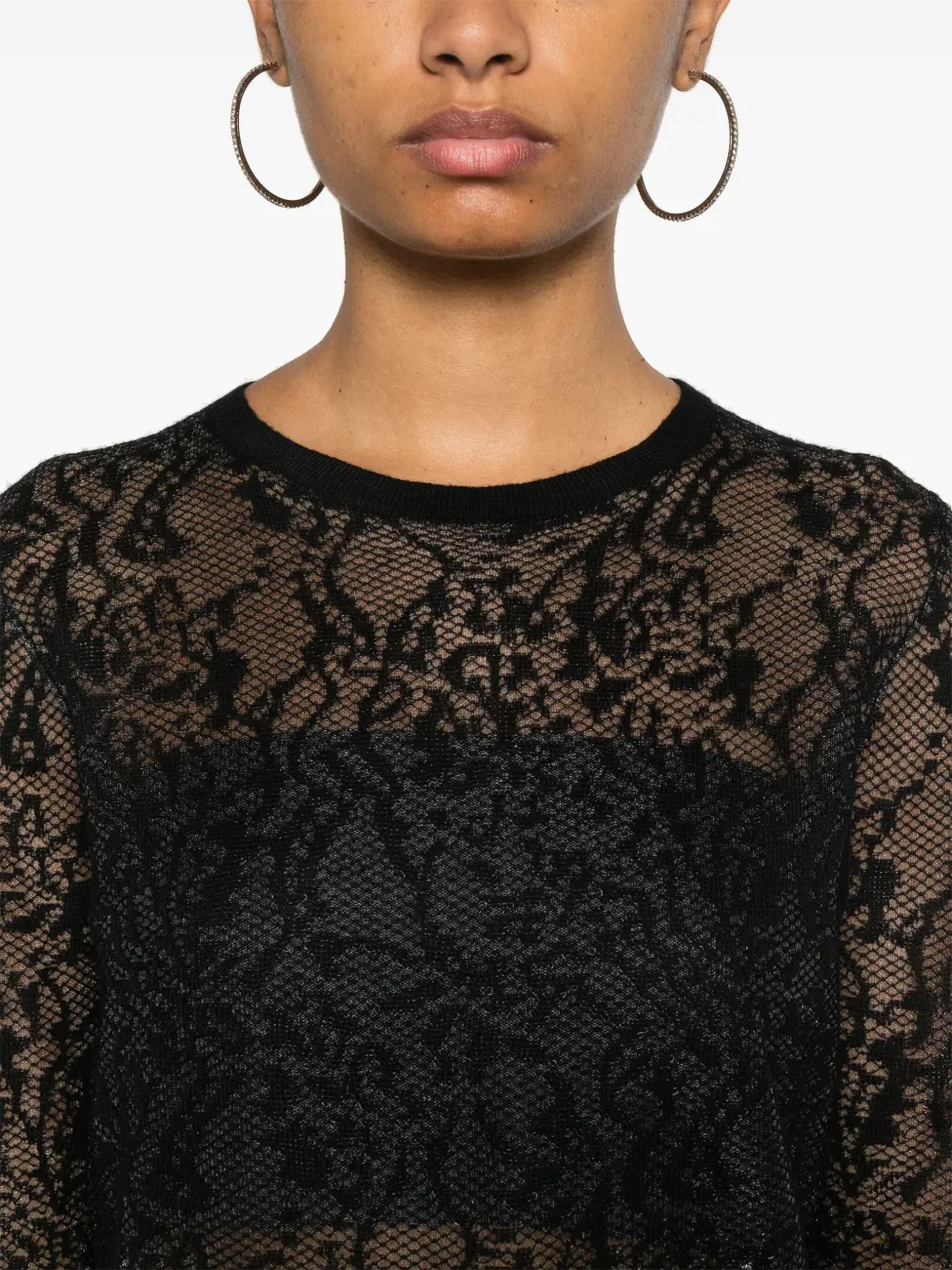 Shop Twinset Lace-effect Jacquard Top In Black