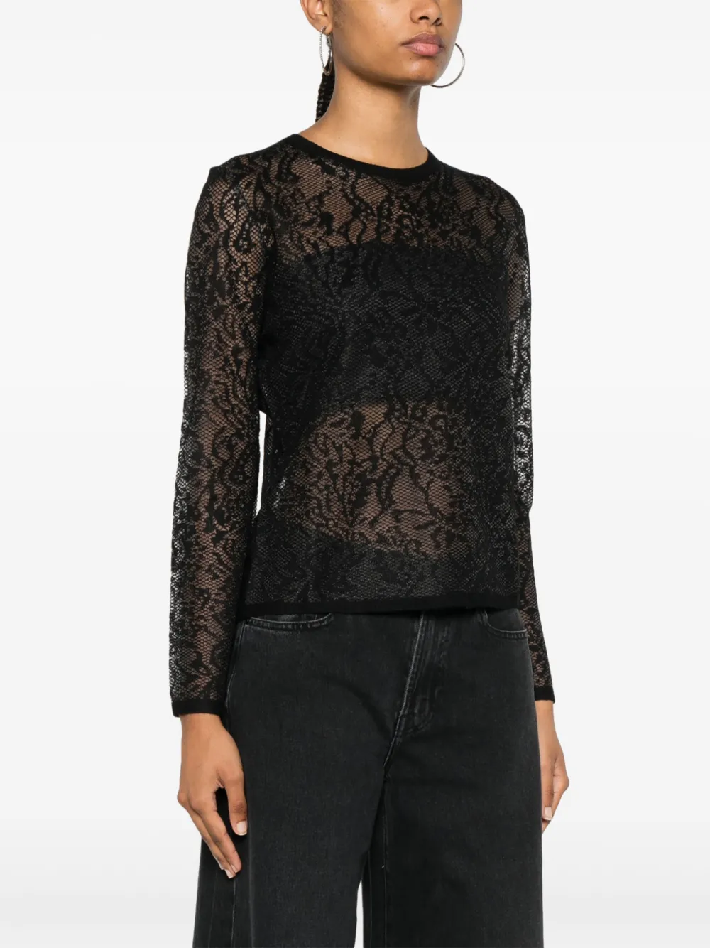 Shop Twinset Lace-effect Jacquard Top In Black