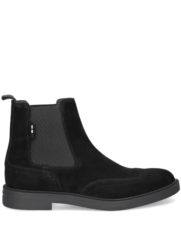 BOSS brogue-detail Suede Chelsea Boots Black FARFETCH IN