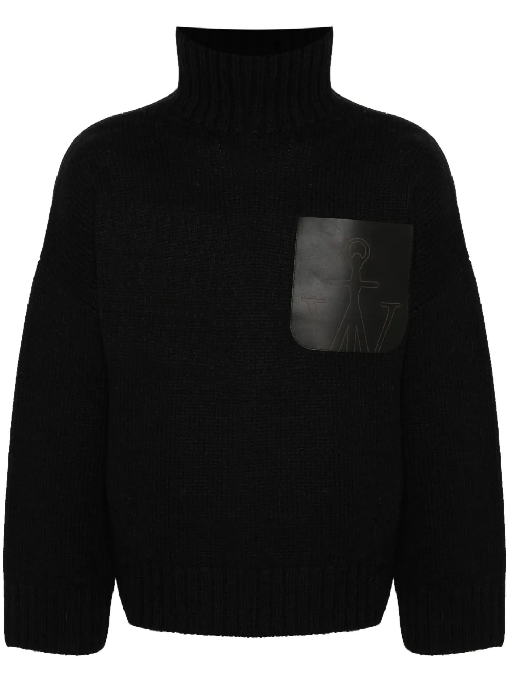 JW Anderson Trui met hoge hals en leren zak Zwart