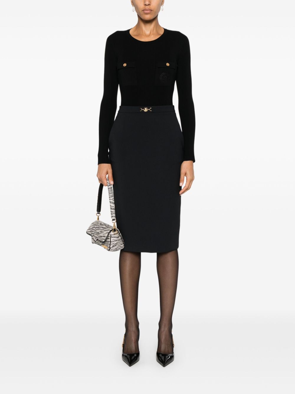 Elisabetta Franchi logo-plaque pencil midi skirt - Zwart