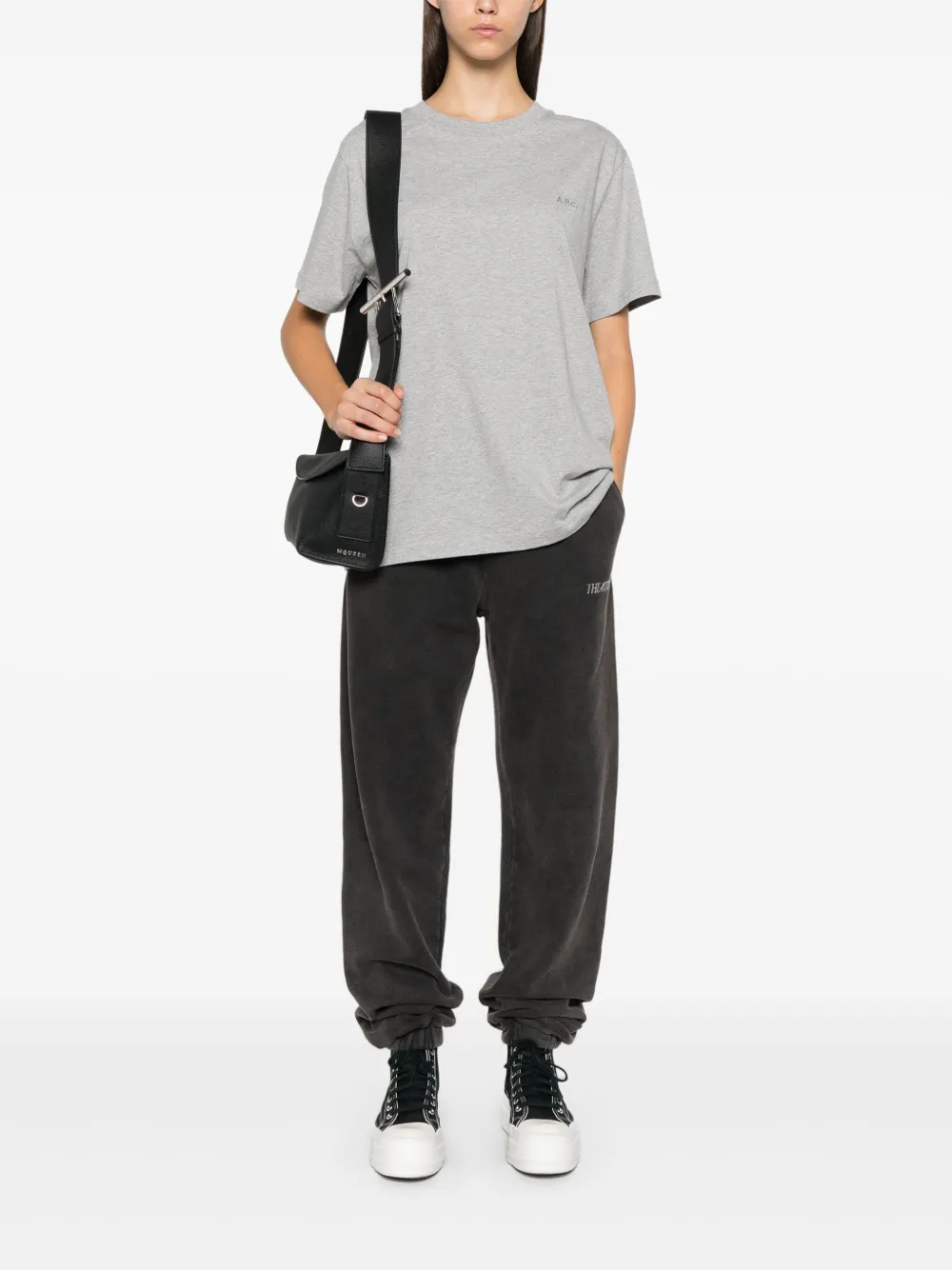 Apc Logo-embroidered T-shirt In Grey