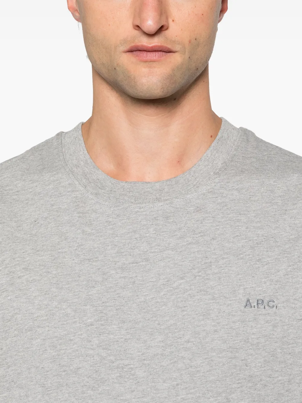 Apc Logo-embroidered T-shirt In Grey