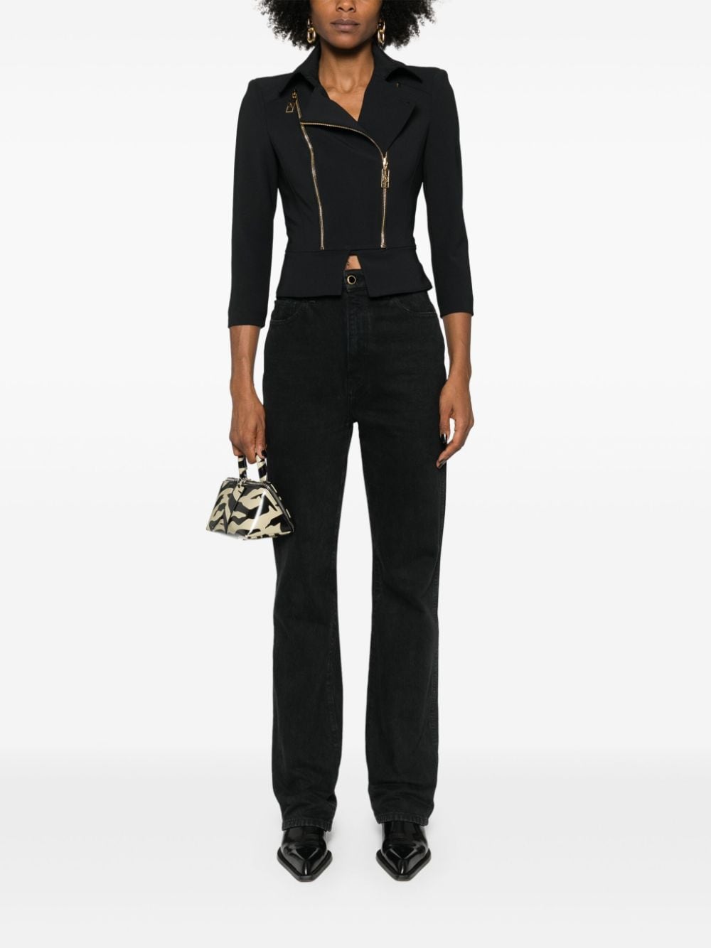 Elisabetta Franchi peplum-hem crepe jacket - Zwart