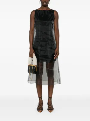 theory sheer dress THEORY Sheer-Overlay A-Line Linen-Blend Midi Dress