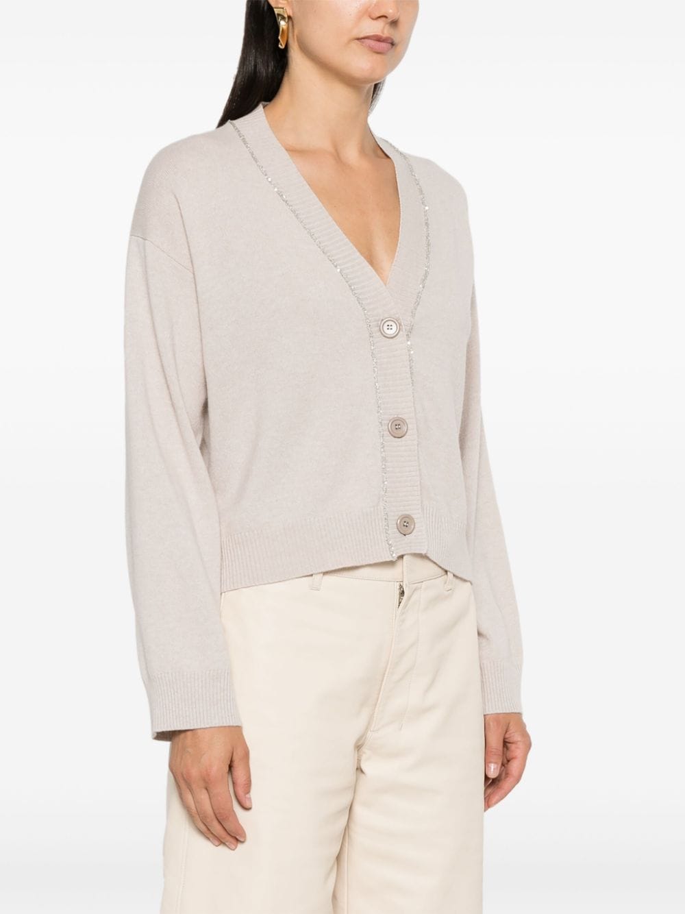 Shop Fabiana Filippi Sequin-detailed Cardigan In Neutrals