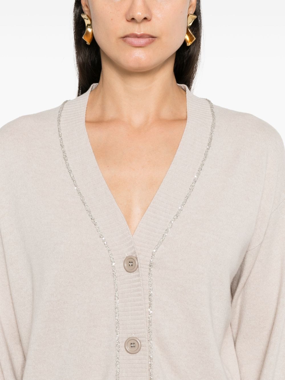 Shop Fabiana Filippi Sequin-detailed Cardigan In Neutrals