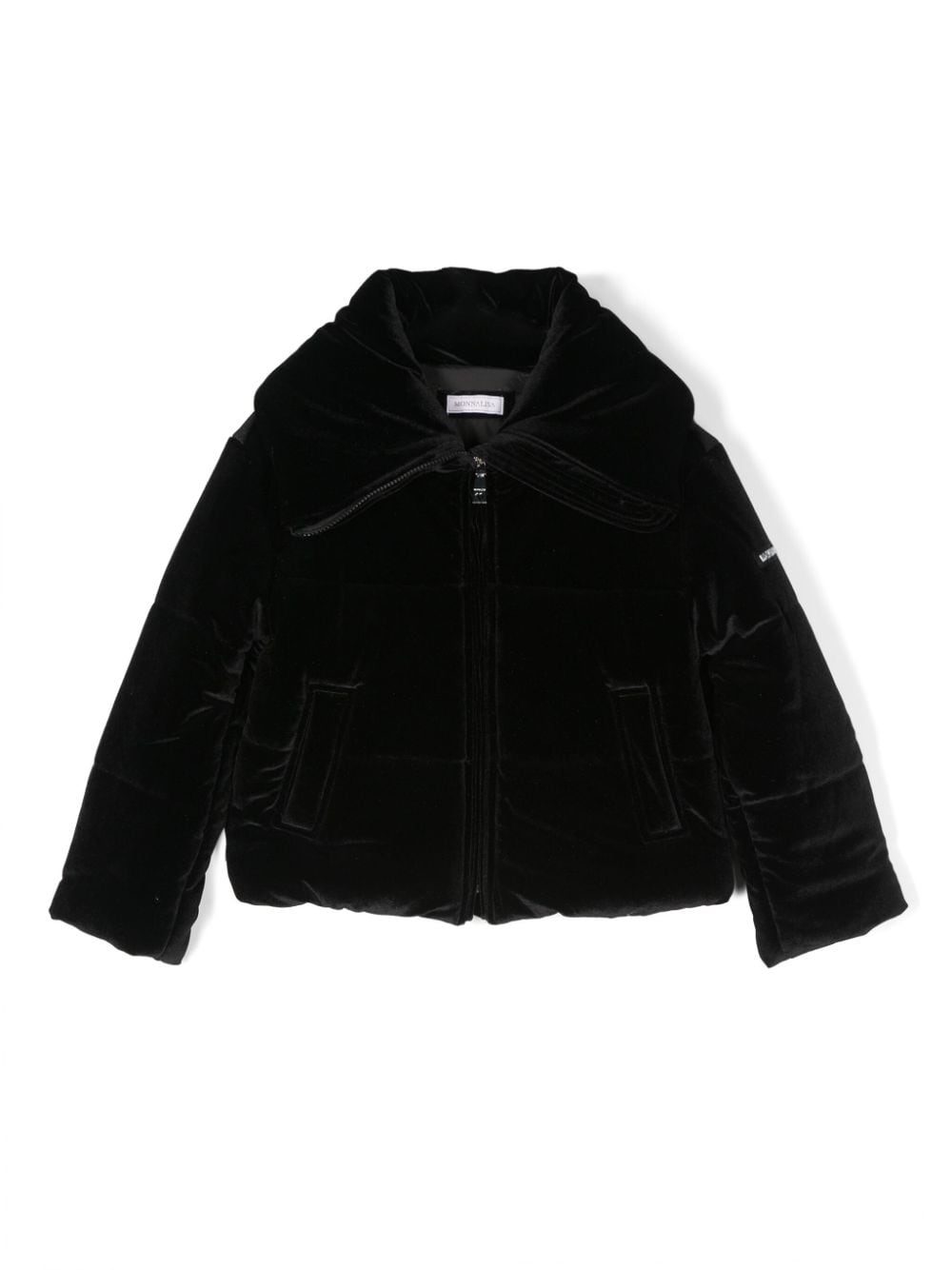 Monnalisa Kids' Velvet Puffer Jacket In Black