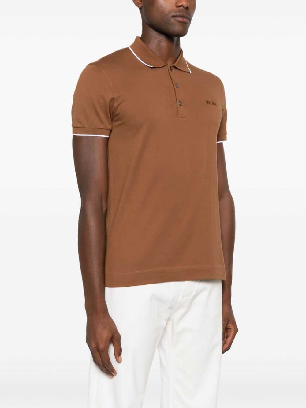 Shop Zegna Logo-embroidered Polo Shirt In Brown