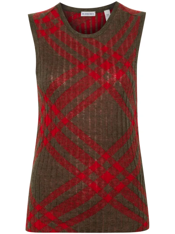 Burberry Check Wool Blend Tank Top in Brown