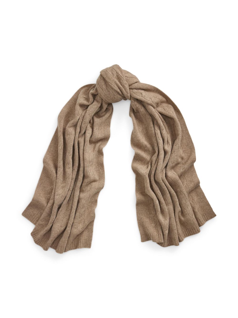 Shop Ralph Lauren Cable-knit Cashmere Scarf In Neutrals