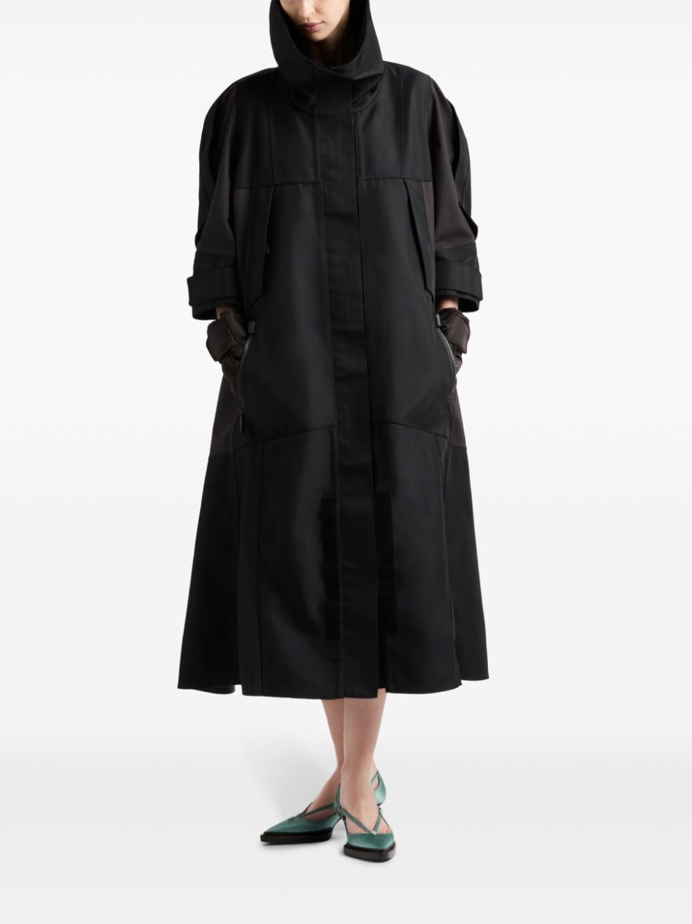 Shop Prada Single-breasted Panelled Coat In Black