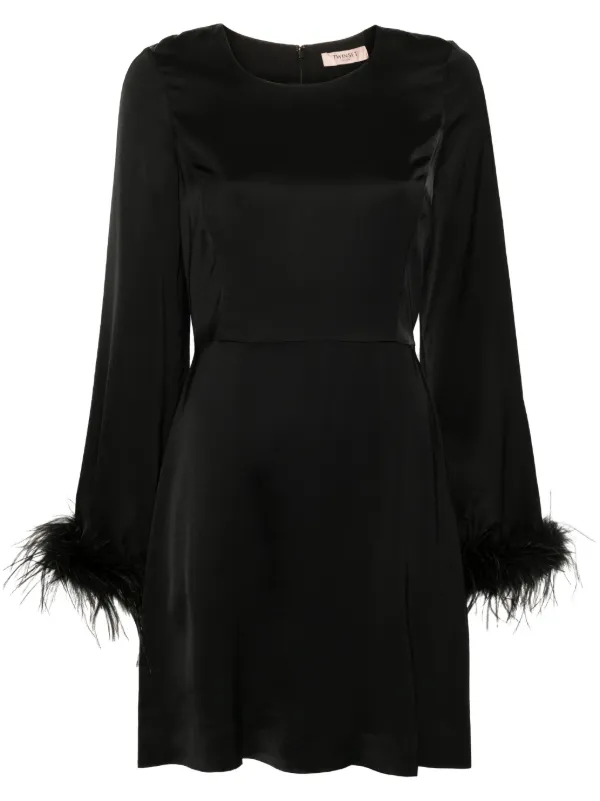TWINSET feather-trim Satin Mini Dress | Black