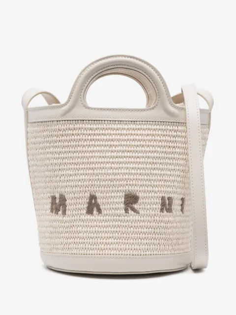 Marni Tropicalia small bucket bag in leather and raffia-effect fabric