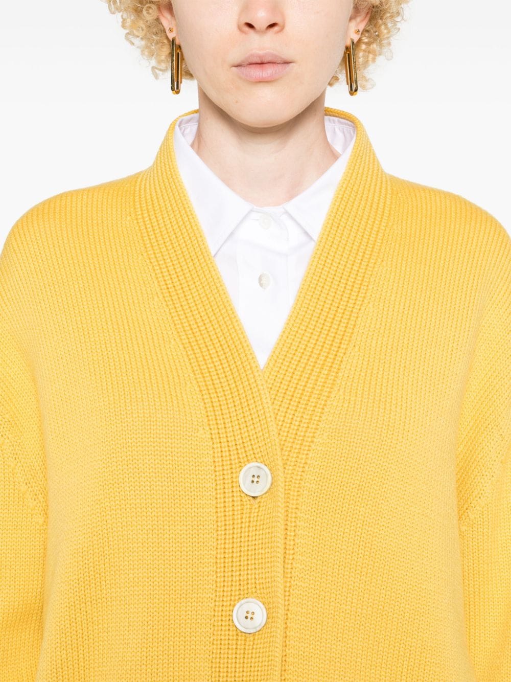 Shop Fabiana Filippi V-neck Merino Cardigan In Yellow