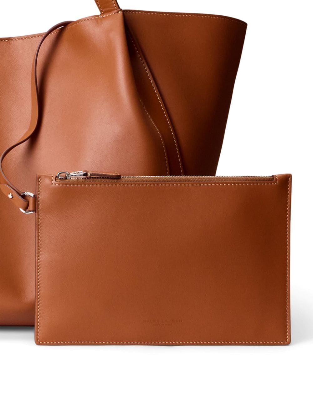 Shop Ralph Lauren Leather Tote Bag In Brown