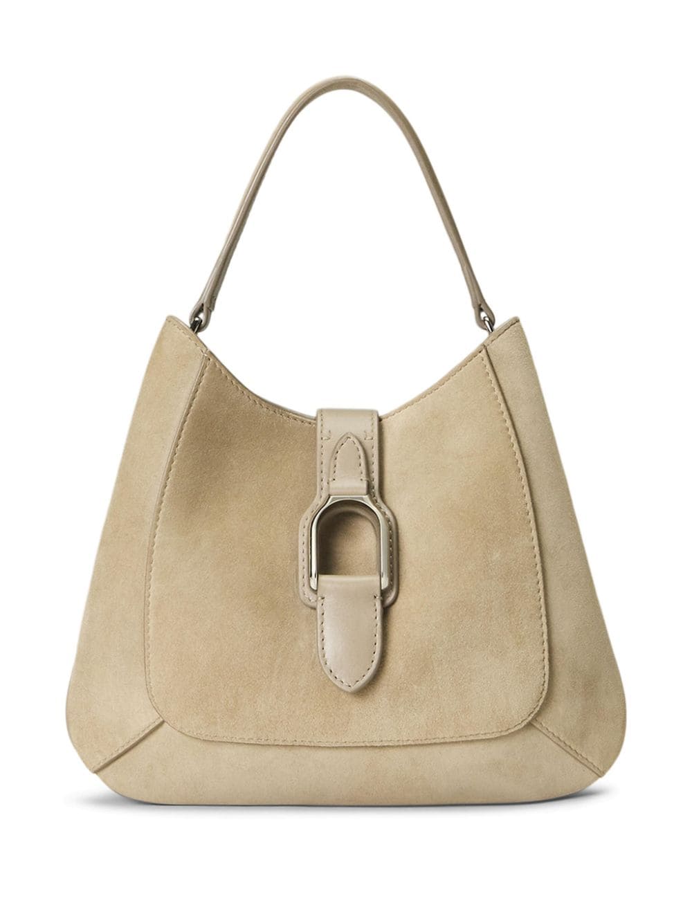 Shop Ralph Lauren Buckle-detailed Suede Shoulder Bag In Neutrals