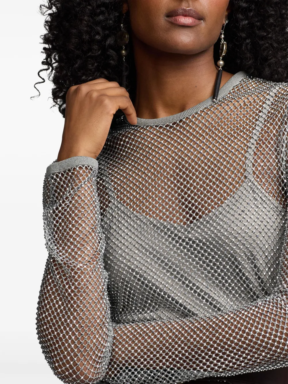 Polo Ralph Lauren Crystal-embellished Long-sleeve Top In Grau