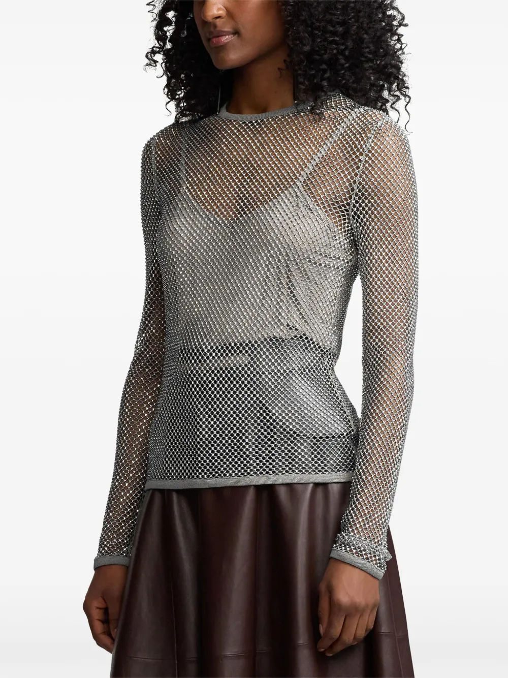 Polo Ralph Lauren Crystal-embellished Long-sleeve Top In Grau