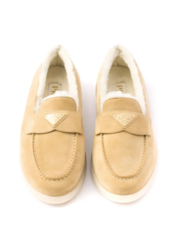 ローファー・オックスフォード Prada Camel Suede Loafers Prada Suede And Shearling Loafers | Neutrals | FARFETCH