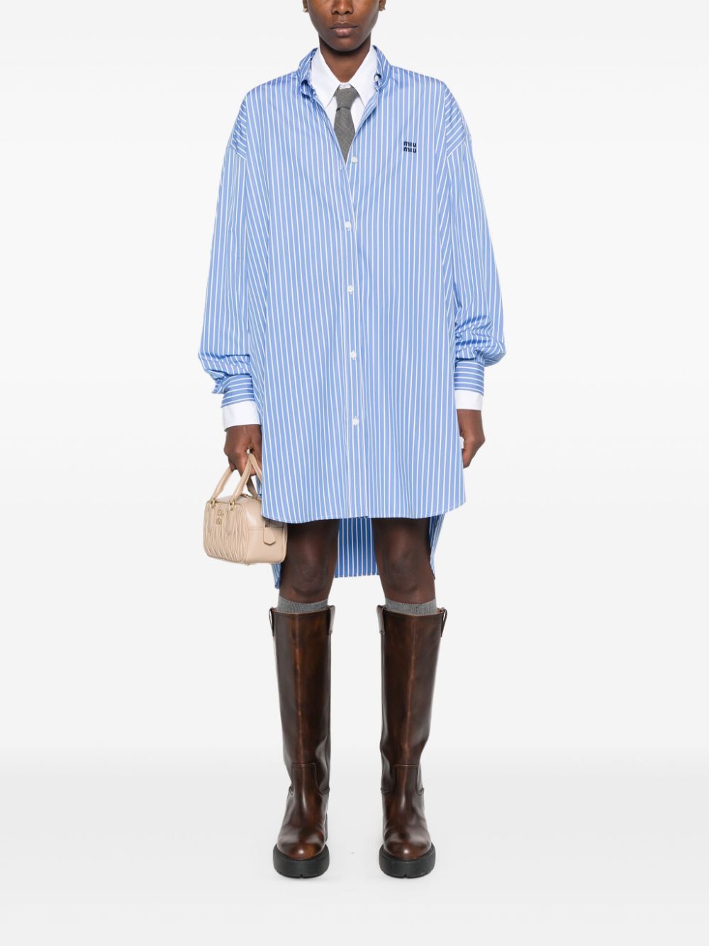 Miu Miu logo-appliqué shirt dress - Blauw