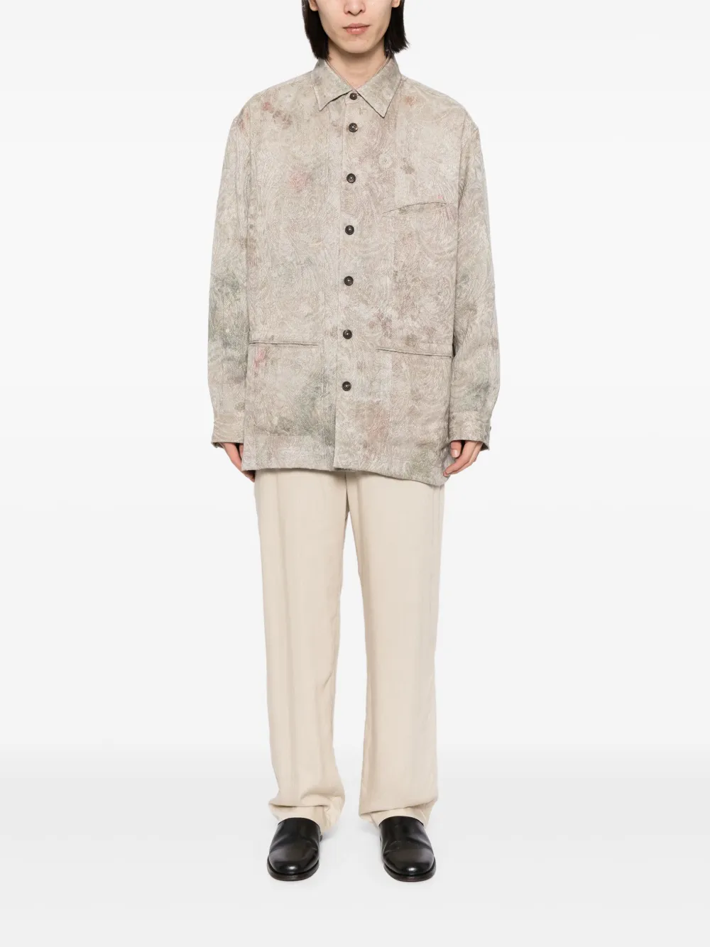 Ziggy Chen abstract-print single-breasted coat - Beige