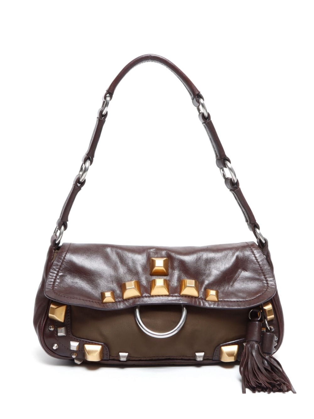 Pre-owned Prada Studded Leather Shoulder Bag In Brown