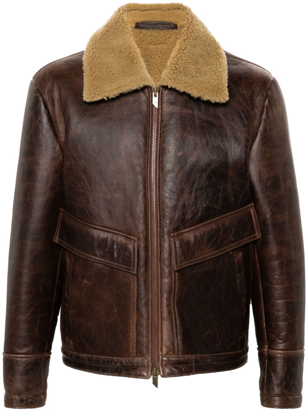 Salvatore Santoro shearling-collar leather jacket - Brown