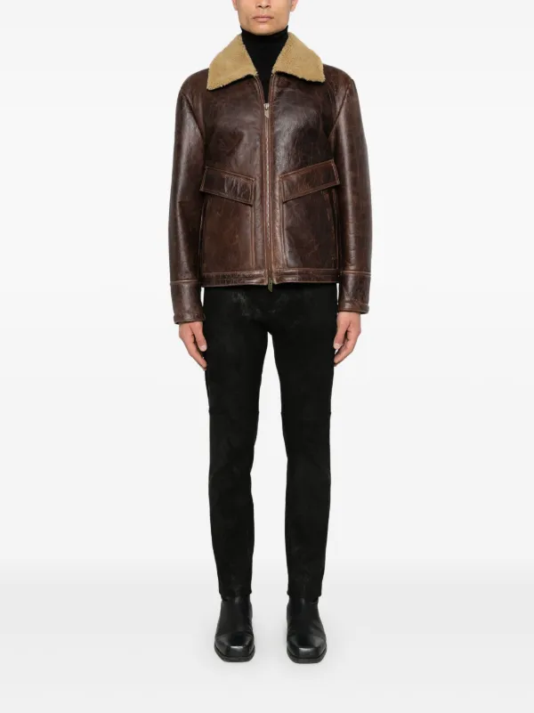 コート Salvatore Santoro Leather and shearling jacket Salvatore Santoro shearling-collar Leather Jacket | Brown