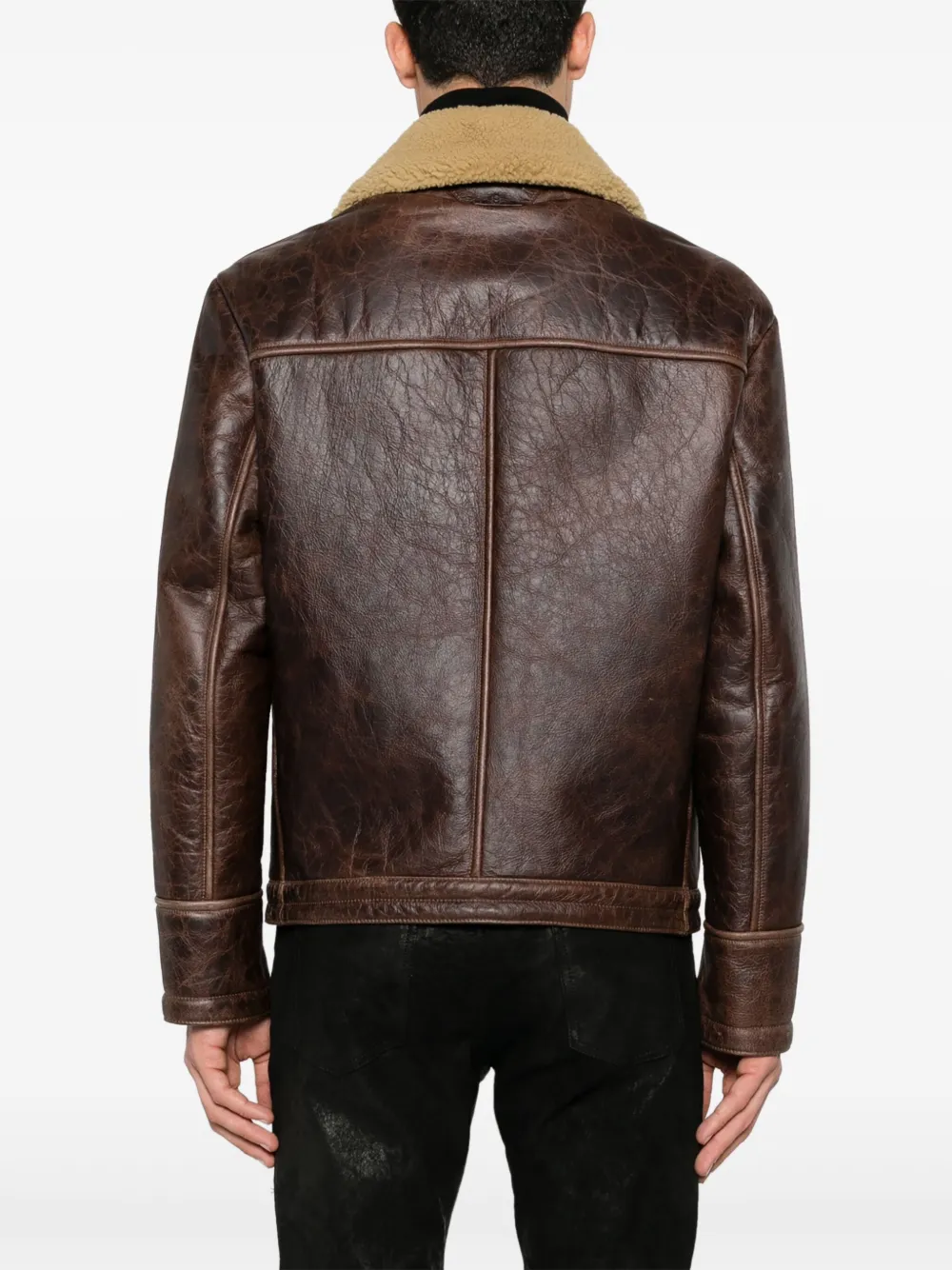 Salvatore Santoro Leren jack met lammy kraag Bruin