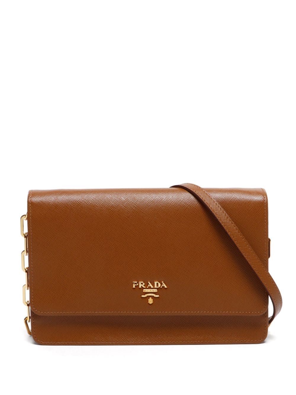 Pre-owned Prada Logo-appliqué Wallet-on-chain In Brown