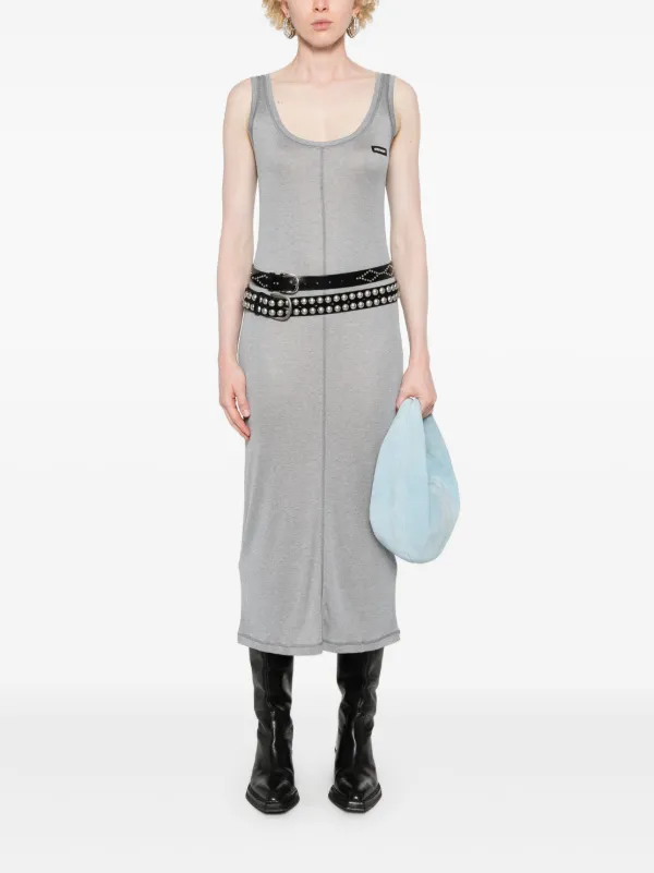 Miu Miu logo-patch Dress | Grey | FARFETCH TW