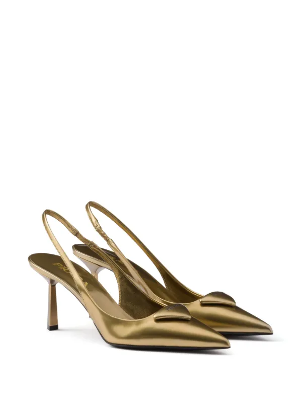 Prada 75mm appliqué-logo Pumps | Gold | FARFETCH Prada 75mm appliqué-logo Pumps | Gold | FARFETCH