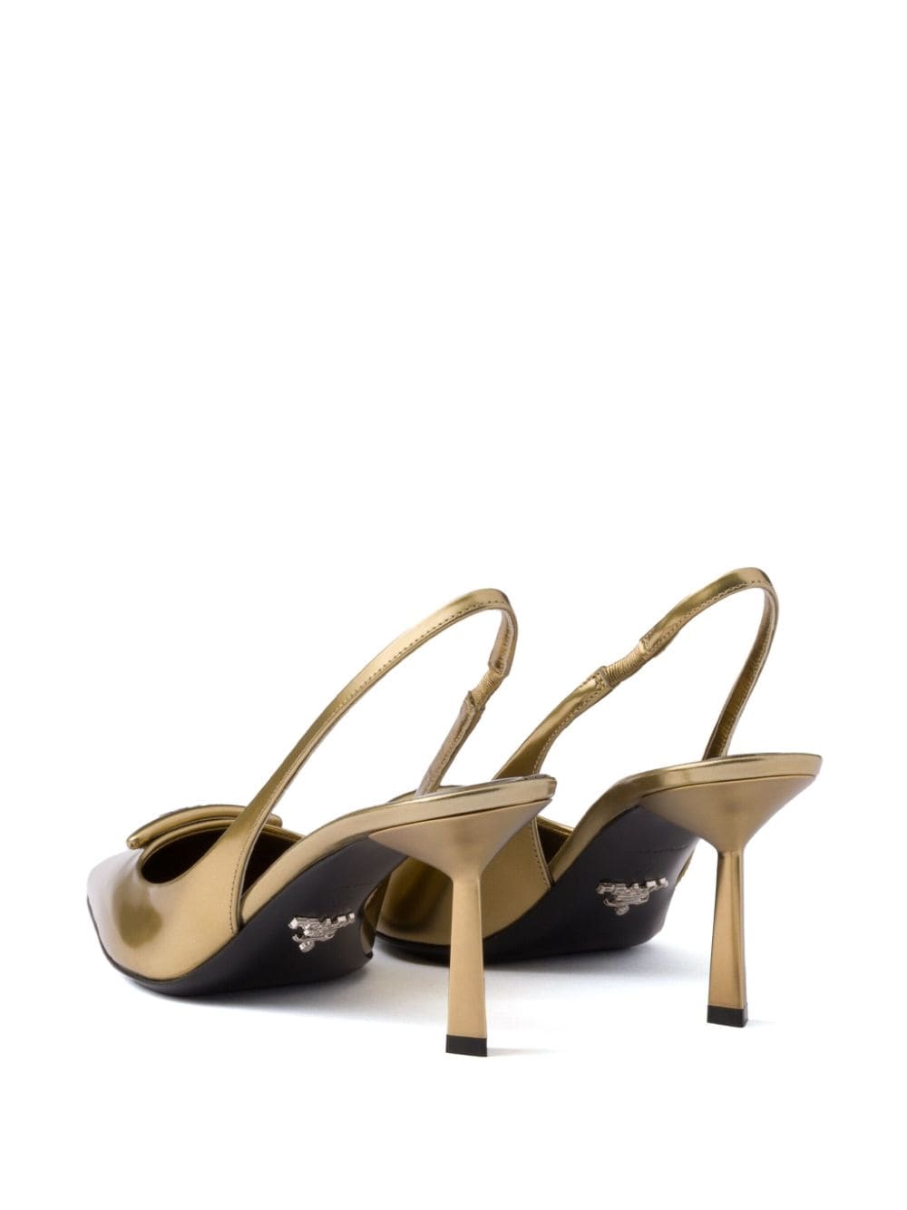 Shop Prada 75mm Appliqué-logo Pumps In Gold