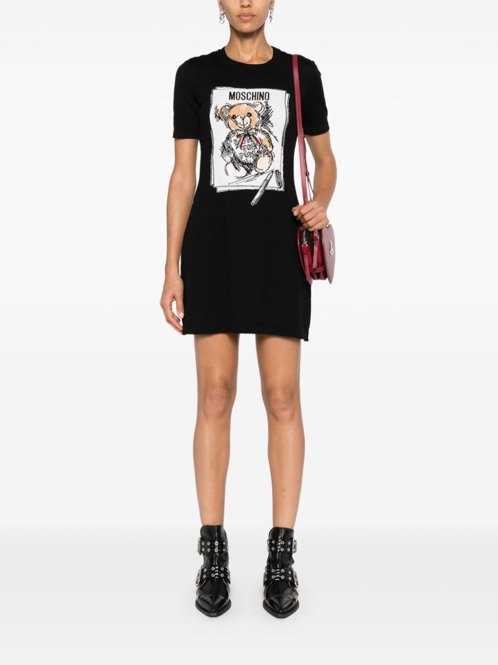 Shop Moschino Teddy Bear-intarsia Dress In Black