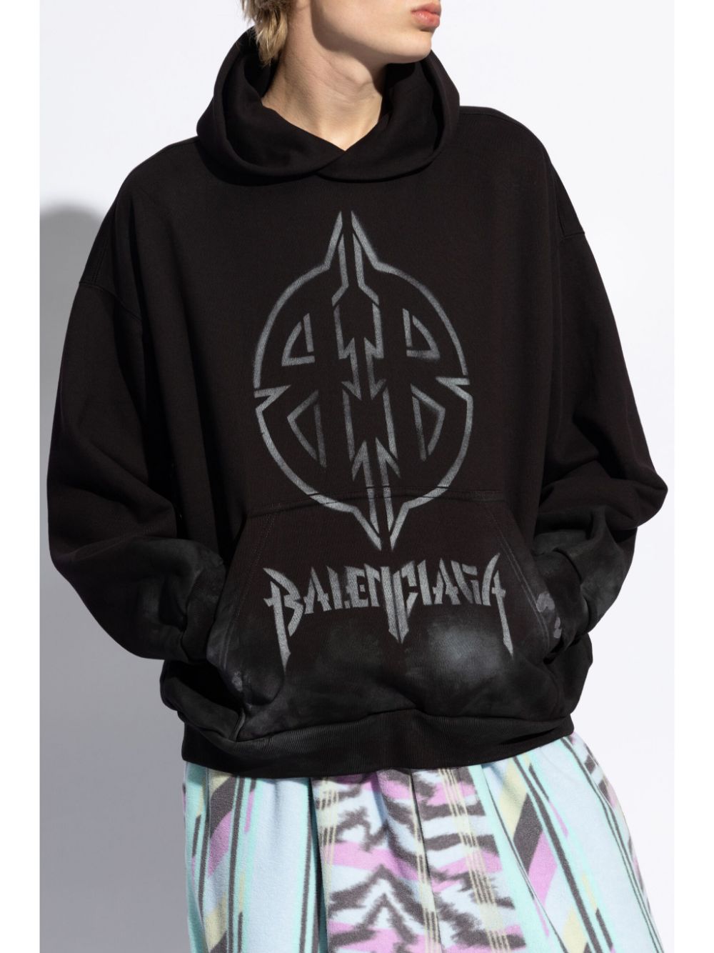 Shop Balenciaga Graphic-print Cotton Hoodie In Black