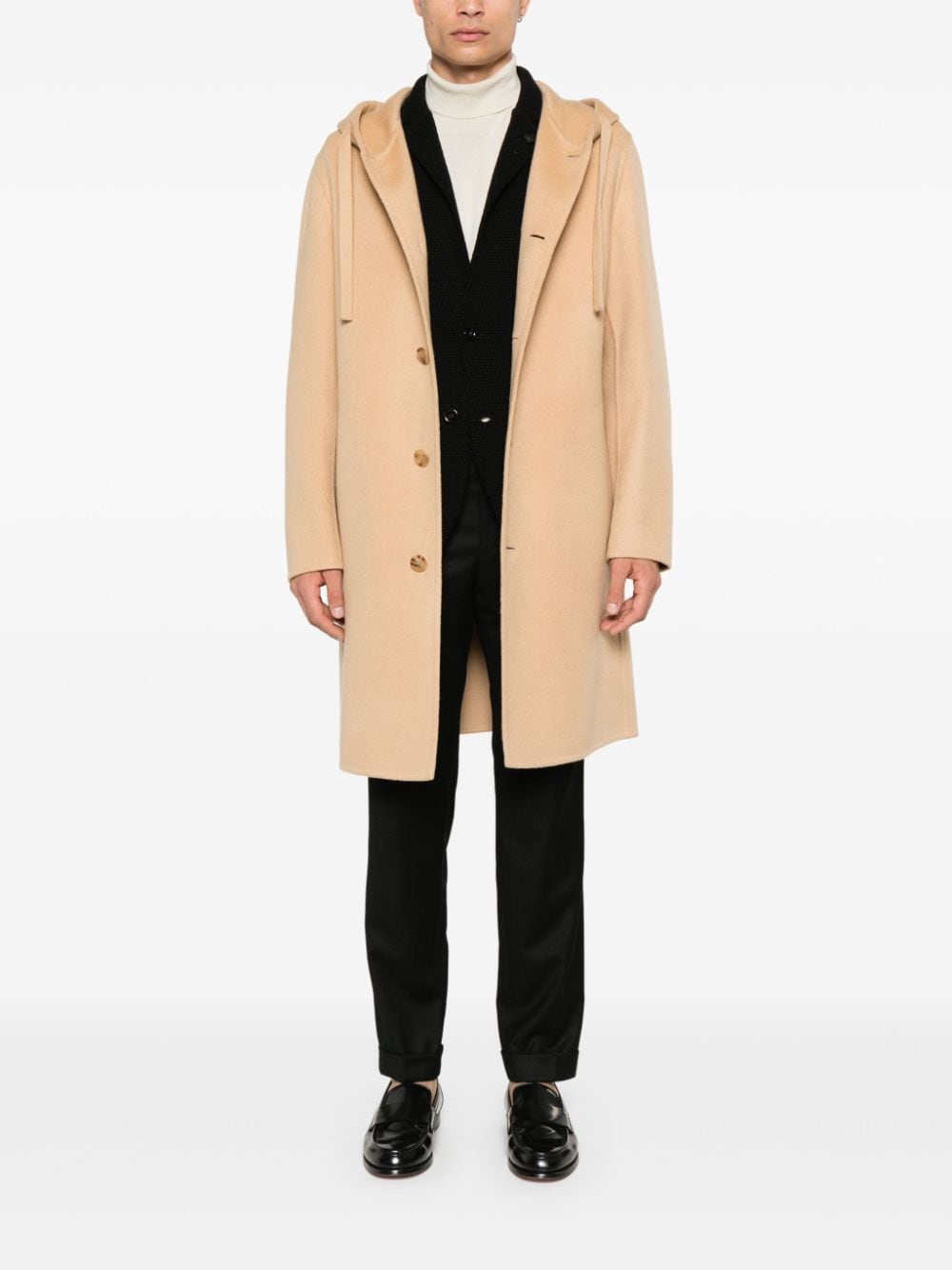 Shop Lardini Hooded Coat In Brown