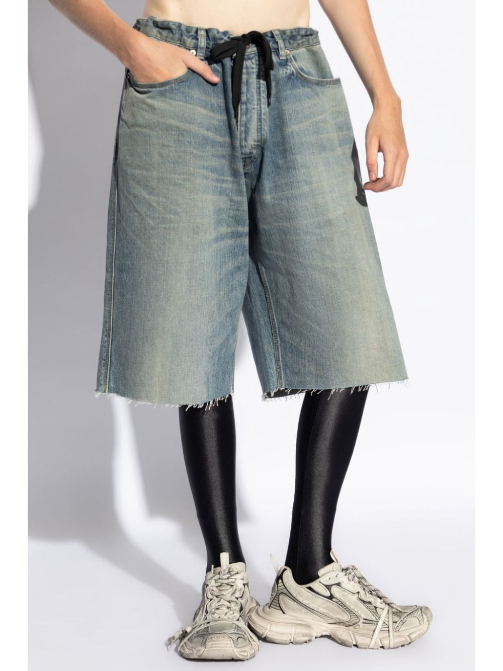 Shop Balenciaga Denim Bermuda Shorts In Blue