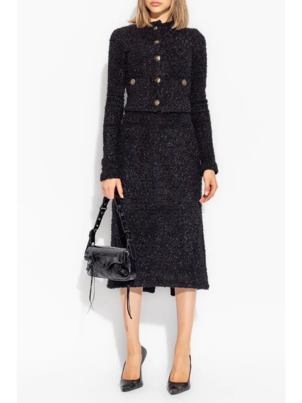 【関税&送料込】Balenciaga Tweed Midi Skirt Cotton-blend tweed midi skirt in black - Balenciaga | Mytheresa