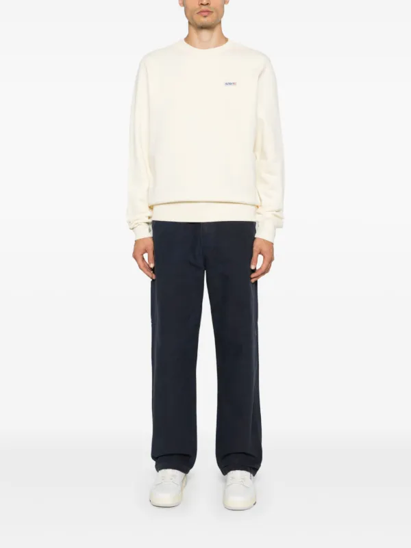 【送料&関税込】Autry Beige Crewneck Sweater With Logo Patch Autry logo-patch Jersey Sweatshirt | Neutrals | FARFETCH