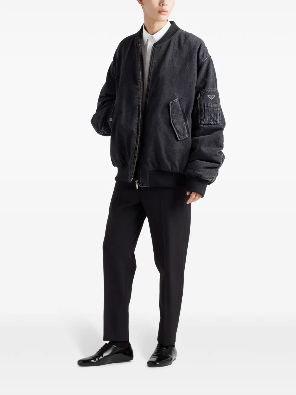 Prada Gewatteerd denim blouson jack - Zwart