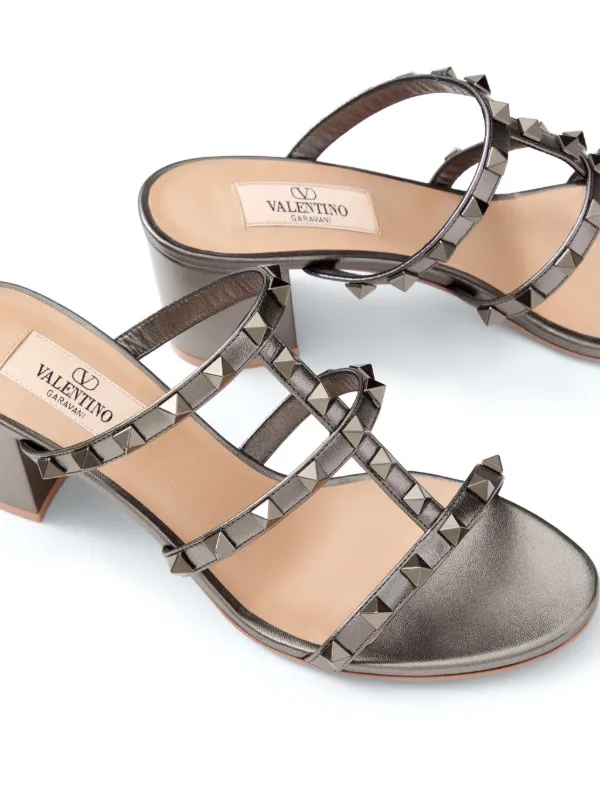 Valentino Garavani Rockstud Sandals | Grey | FARFETCH JO