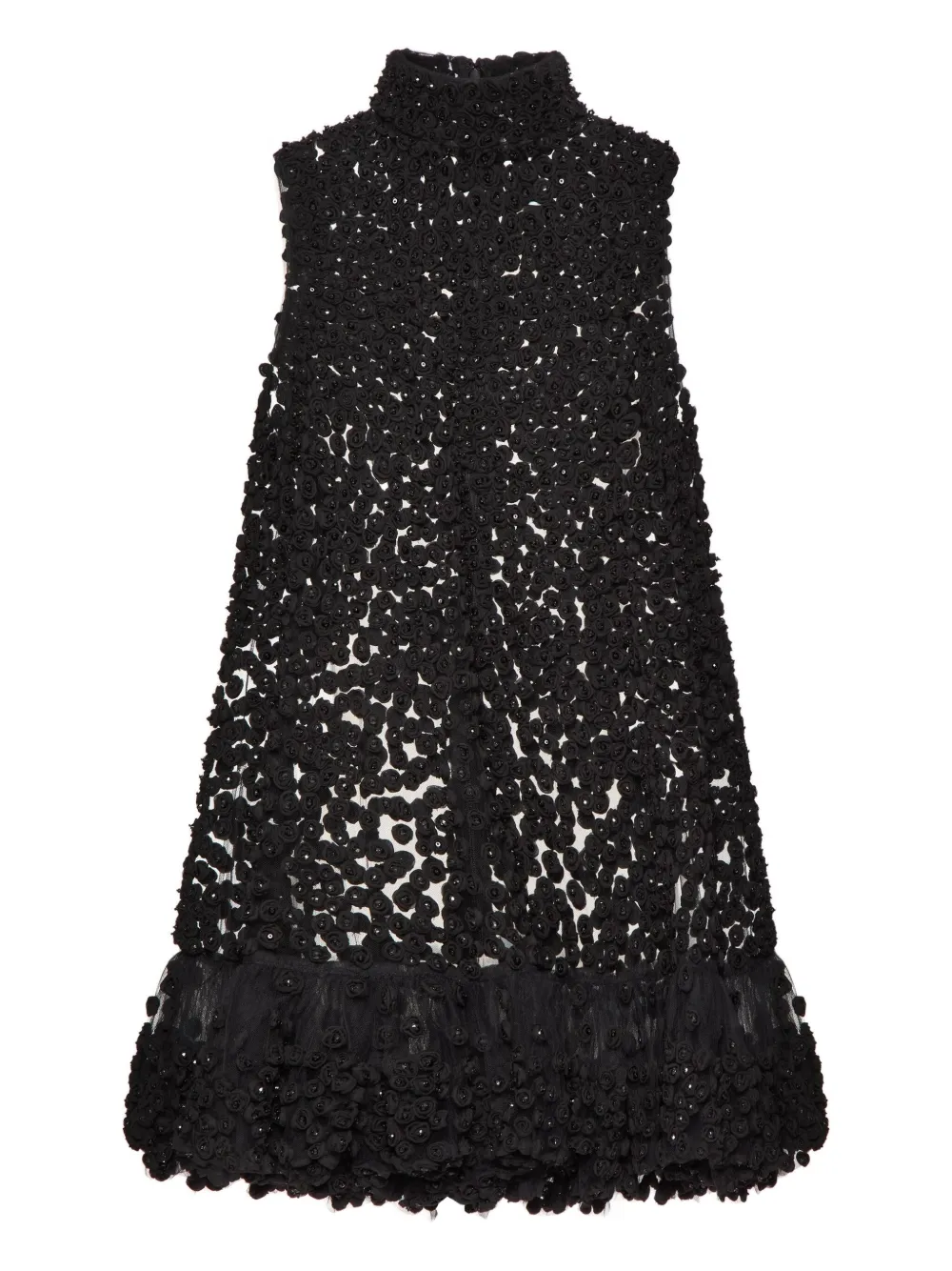 Valentino Floral-appliqué Mini Dress In Black