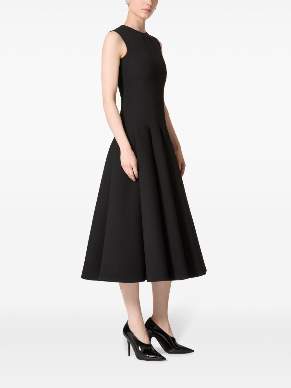 Shop Valentino Pleated Virgin Wool Dress In Schwarz