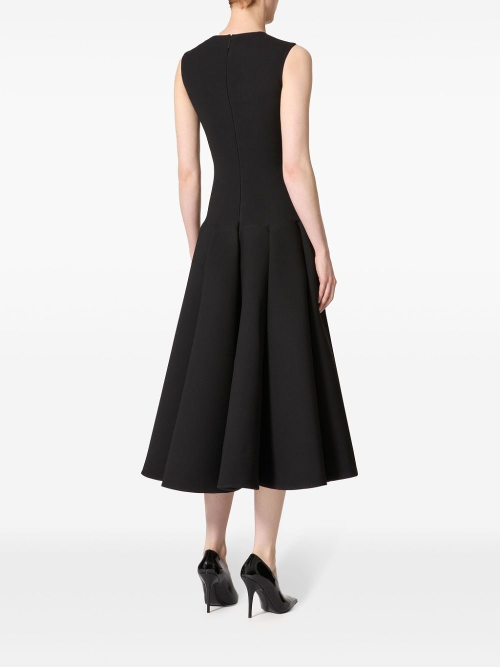 Shop Valentino Pleated Virgin Wool Dress In Schwarz