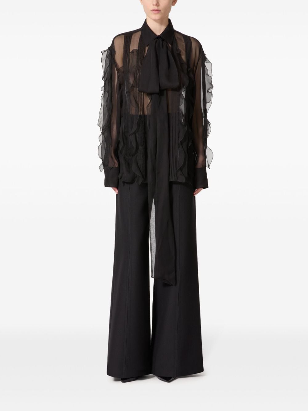 Shop Valentino Semi-sheer Blouse In Black