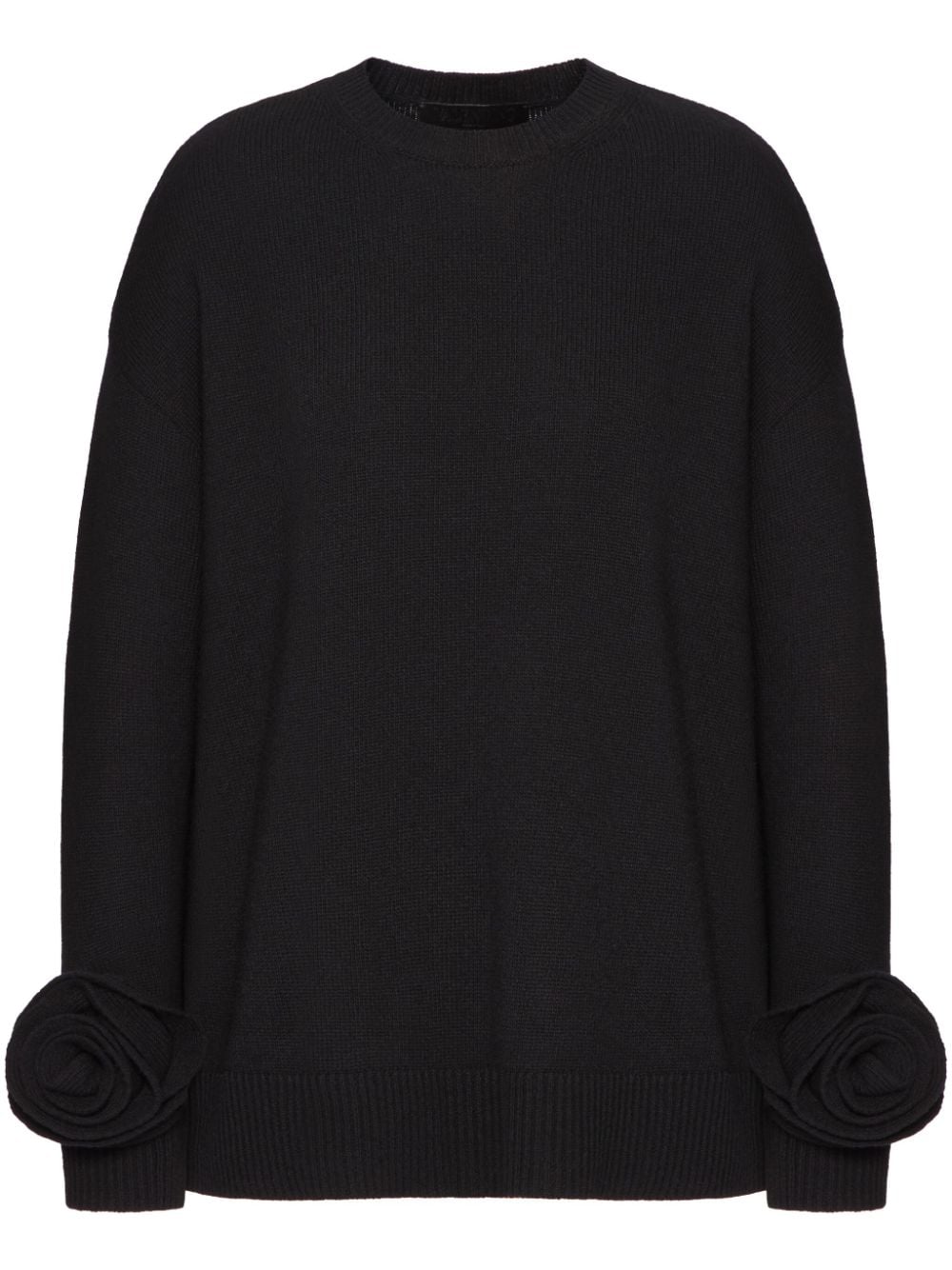 Shop Valentino Rose-appliqué Sweater In Schwarz