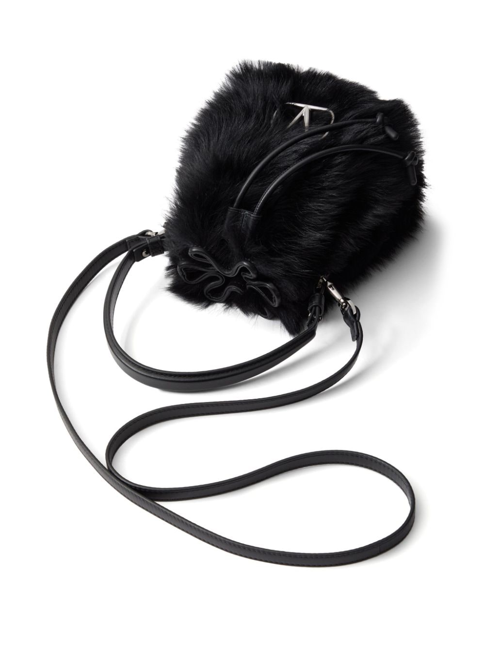 Shop Valentino Vlogo Sheepskin Bucket Bag In Schwarz